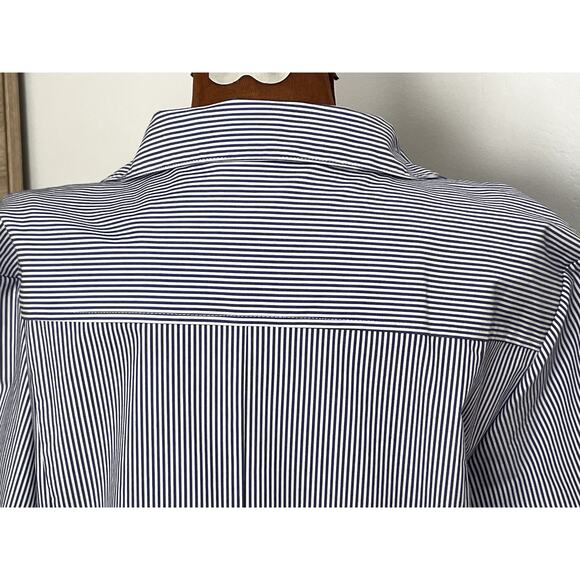 Soft Surroundings Sz L Embroidered Top Blue Striped Cruise Coastal Boho Casual - Picture 11 of 15